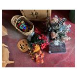 BASKET, FLOWERS, TIN PUMPKIN