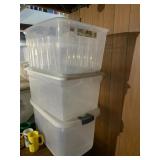 THREE PLASTIC STORAGE CONTAINERS