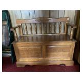 OAK BENCH W/ LIFT TOP 40" W - WHEAT DESIGN BACK