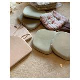 ASSORTED CHAIR CUSHIONS SOME WITH TIE ON GOOD