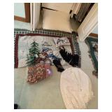 COTTON BLANKET WITH HOLIDAY SNOWMAN SCENE, SHAW,