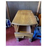 OAK DROP SIDE TABLE WITH CENTER DRAWER