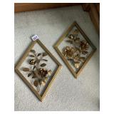 TWO TRIANGLE SHAPED METAL RAISED FLOWER DESIGN