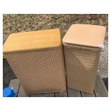 TWO HAMPERS ONE VINTAGE ONE WITH WOOD TOP