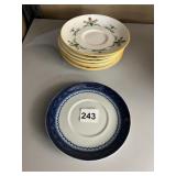 WEDGWOOD CHARLESTON SAUCER, 6 BLUE CANTON SAUCERS