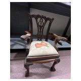 CHIPPENDALE STYLE CHAIR W/ HAND PAINTED SEAT 25"