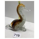 ART GLASS DUCK WHITE AND COLORS 5 1/4 INCH HIGH