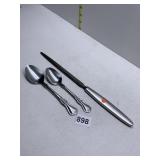 KNIFE SHARPENER AND 2 SPOONS