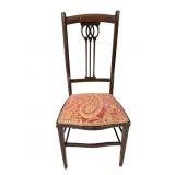 STRAIGHT BACK ANTIQUE ARMCHAIR WITH BURGUNDY SEAT