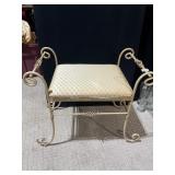 IRON TURNED LEG BEIGE UPHL. VANITY BENCH