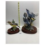 TWO STANGL POTTERY BIRDS WITH WOODEN PEDESTALS