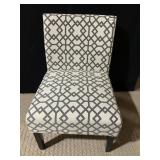 GRAY AND WHITE UPHOLSTERED CHAIR WITH WOOD LEGS