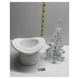 MILK GLASS HATS AND GLASS CHRISTMAS TREE