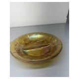 AMBER CARNIVAL GLASS DIVIDED DISH