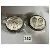 2 HOCKEY PUCKS 1997 SOUVENIR PUCKS