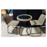 ROUND GLASS INSET BISTRO TABLE AND 2 CHAIRS