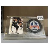 CARD AND HOCKEY PUCK BY RON FRANCES 1992 W/