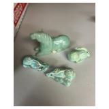 CARVED STONE HORSE ETC.