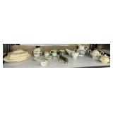 LEFTON CHINA , FIGURINE JULY, DOG W/ REPAIR, ETC.