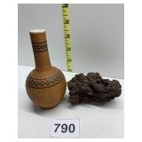 WRAPPED VASE AND STONE W/ GLASS INTERIOR