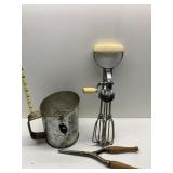 FLOUR SIFTER, HAND BLENDER AND VINTAGE CURLING