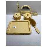 FRENCH IVORY DRESSER SET 5 PIECE WITH HAIR