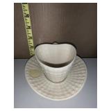 BELLEEK HEART SHAPED CUP AND SAUCER IN EXCELLENT