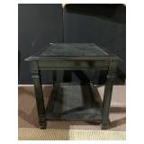 PAINTED BLACK GLASS TOP TWO TIER TABLE