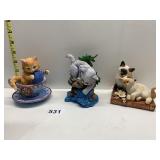THREE CAT FIGURINES NO BOXES