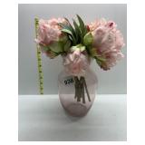 SILK FLOWERS IN GLASS VASE