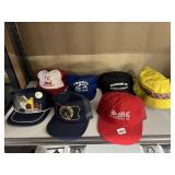 ASSORTED NEW HATS AND YELLOW VINTAGE HAT