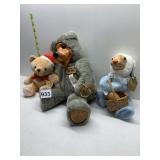 TWO RAIKES, ONE BUNNY ONE BEARS WITH WOOD FACE AN