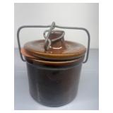 BROWN CROCK WITH LID 5" H