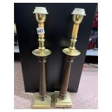 BRASS AND WOOD MATCHING LAMPS 20 INCHES HIGH