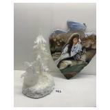 PLASTIC LIGHT UP SNOWMAN AND WOLF SCENE PAINTED