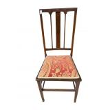 STRAIGHT BACK ANTIQUE ARMCHAIR WITH BURGUNDY SEAT