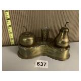 APPLE AND PEAR BRASS DESK INK WELL SET