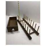 WOOD DRAWER W/ PORCELAIN KNOB, SPOOL HOLDER