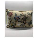 BEAUTIFUL HAND WORK PILLOW WITH FLOWERS AND BIRD