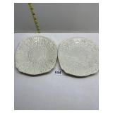 TWO BELLEEK PLATES BAUCCHUS GRAPE MASK, 7 1/2