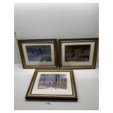 3 FRAMED GEESE PICTURES SUNRISE FLIGHT, OPEN