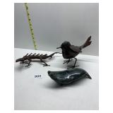 HAND CRAFTED LIZARD, BIRD AND STONE FISH