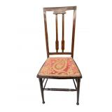 STRAIGHT BACK ANTIQUE ARMCHAIR WITH BURGUNDY SEAT