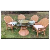 MCGUIRE SHEAF OF WHEAT TABLE WITH GLASS TOP AND 4