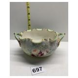 BELLEEK DOUBLE HANDLED VASE 6 1/2 INCH DIAMETER