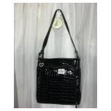 BRIGHTON BLACK VINYL FAUX CROC HANDBAG E148332