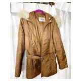 SALOM BROWN PUFFY JACKET HOODED WITH FUR TRIM