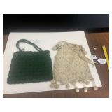 SMALL GREEN CROCHETED PURSE AND TAN ONE HAS FEW