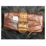 CHEREZ BROWN LEATHER CLUTCH PURSE FOLD DOWN