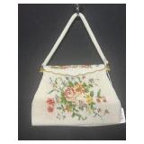 NEEDLEPOINT BEADED PURSE GOLD LINING HAND MADE IN